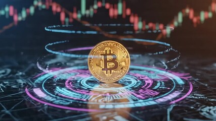 Bitcoin Crypto Currency Hovering Dynamically on Futuristic Interface. - Powered by Adobe