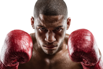 Boxing match action gym sports photography intense atmosphere. Isolated on transparent background, png.