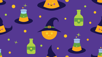 hocus pocus witch hats and potions  seamless  background