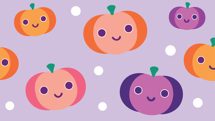 pastel cute pumpkin faces pattern  vector seamless