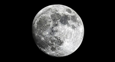 Detailed closeup of the full moon against a black sky