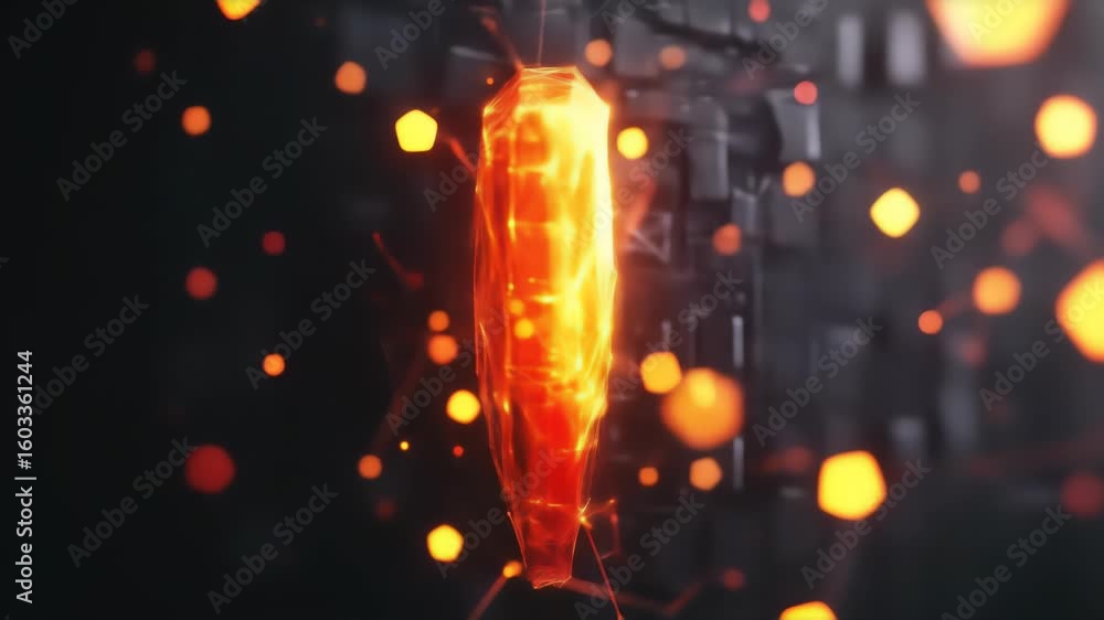 Aufkleber abstract animated shield and vertical object emitting orange light against dark backdrop with bokeh 