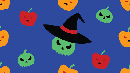 Fototapeta premium poison apple and witch hat doodles spooky vector 