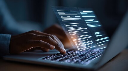 E-Invoice and Digital billing concept, Businessman using laptop to manage electronic statements on virtual screen. E-tax, Digital receipt, Online invoice processing and tax accounting solutions.