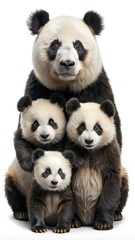 Fototapeta premium Panda family portrait cute pandas adorable panda cubs black and white bear image isolated on white background