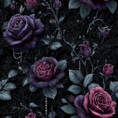 gothic rose seamless pattern dark romantic style.