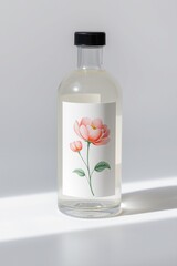 Clear Bottle Mockup with Pink Floral Label
