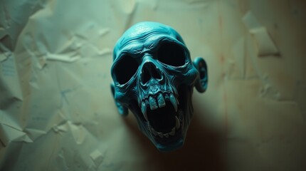 Spooky Blue Zombie Skull on Textured Background