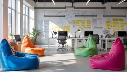 Bright Collaborative Workspace With Colorful Beanbags office startup