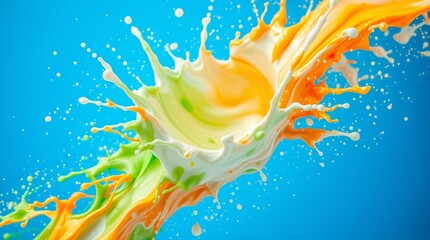 Vibrant Multi-Colored Liquid Splash on Blue