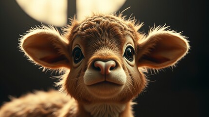 Adorable Fluffy Calf Close-Up Portrait