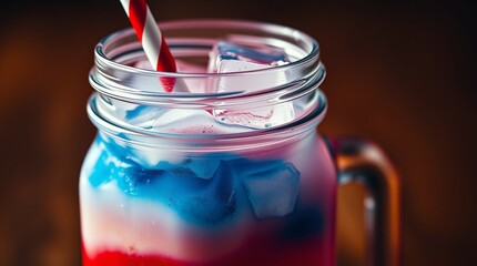 Patriotic Layered Drink in Mason Jar