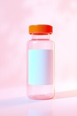 Clear Bottle Mockup with Orange Cap and empty Label