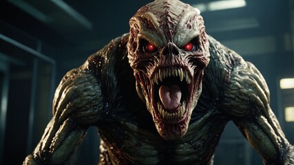 Terrifying Zombie Monster with Red Eyes