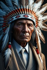 Elder Indigenous Man: Fusion of Tradition and Modernity