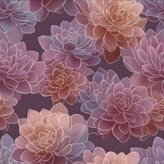 dreamy desert succulent outlines with soft gradient fills sage terracotta sand dusk purple palette airy seamless pattern.