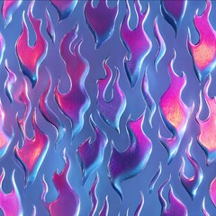 y2k chrome mini flames pattern holographic silver effect with cobalt blue and cherry red.