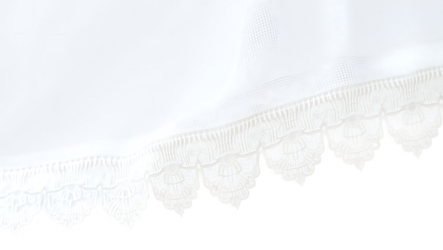 Delicate white lace fabric featuring scalloped edges presenting soft texture and elegant design agai