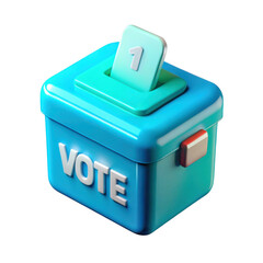 3d blue voting box with ballot isolated on transparent background