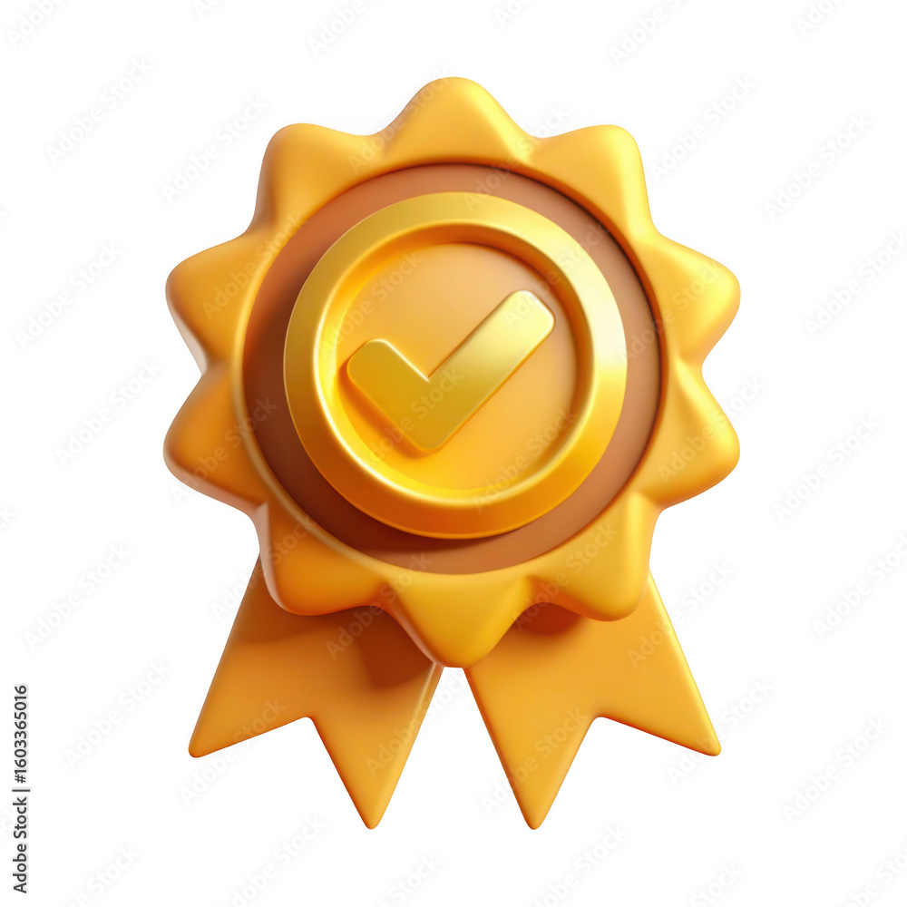 Poster 3d golden badge with checkmark isolated on transparent background