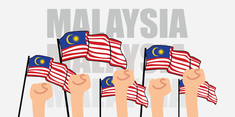 hand with flag of the Malaysia or Malaysia independence day vector illustration of Malaysia flag with gray background banner or greeting card