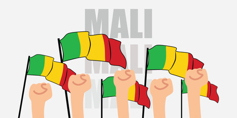 hand with flag of the Mali or Mali independence day vector illustration of Mali flag with gray background banner or greeting card
