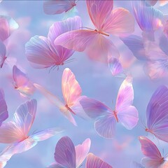 ethereal layered butterflies translucent wings pearly pink lavender sky blue dreamy y2k nostalgia.