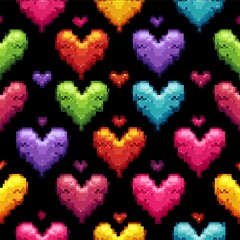 pixel hearts gradient 8bit aesthetic romantic gamer seamless pattern.