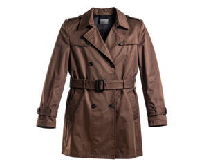 A stylish brown trench coat, classic and versatile, isolated on a white background, for fashion and outerwear.