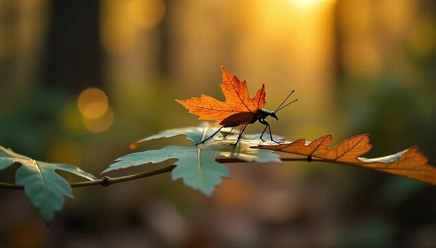 Walking leaf insect gliding from plant