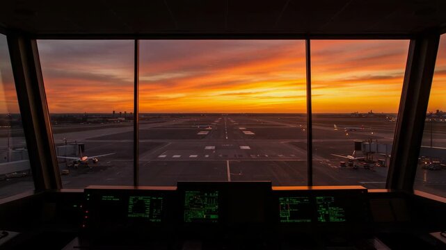 Airport Control Tower Sunset View