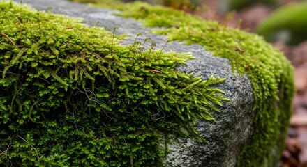 Fototapeta premium Close Up of Green Moss Growing on Gray Rock in Nature Scene