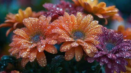 Fototapeta premium Vibrant flowers with dew drops