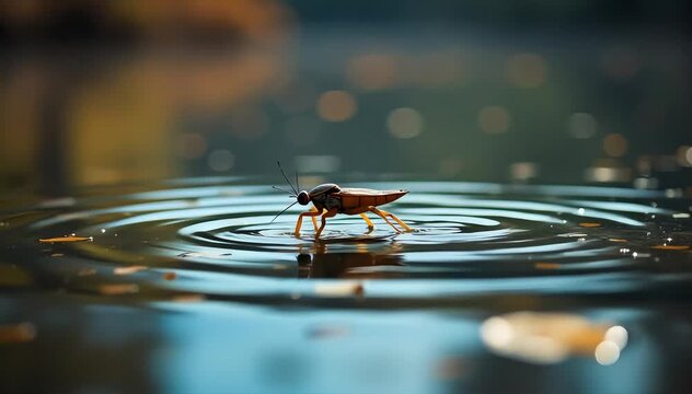 Water strider skating on still water