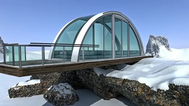 Futuristic Glass Igloo House Perched on Snowy Mountain Peak: Architectural Marvel
