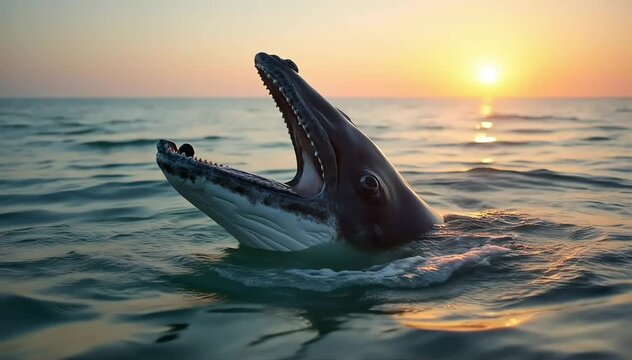 Whale eating krill with a wide open mouth