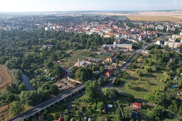 Louny historical town and inundation bridge over Ohre river, Ceske Stredohori,Bohemia Czech republic, old town square and streets