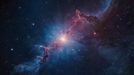 Obraz premium Exploding Colorful Space Nebula with Stars and Cosmic Light. Deep Galaxy Background with Dust Clouds, Outer Space Art for Sci-Fi and Astronomy Themes