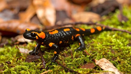 Fototapeta premium Close-up of a salamander in a forest