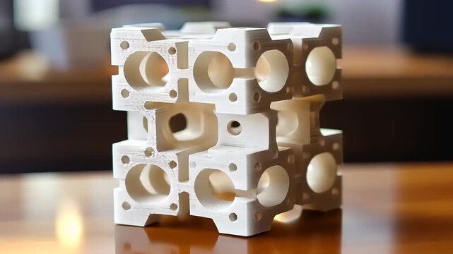 Detailed View of a 3D Printed Lattice Cube with Intricate Internal Structures