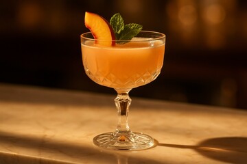 Fototapeta premium Peach Cocktail in Vintage Crystal Glass