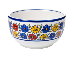 A patterned ceramic flower pot, empty and ready for planting, isolated on a white background.