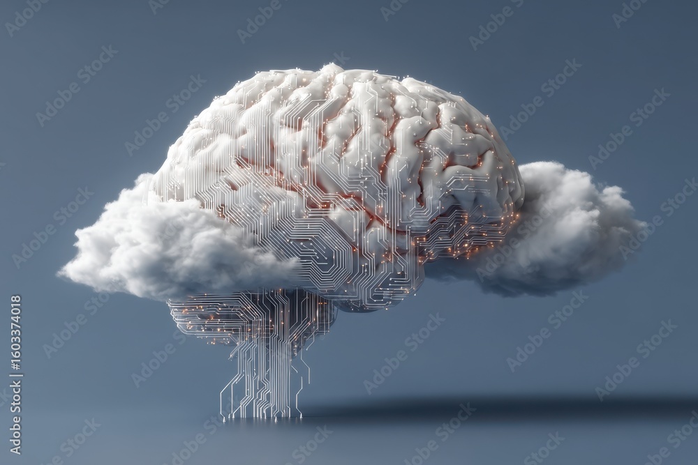 Poster futuristic representation of artificial intelligence cloud technology in digital environment