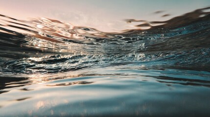 Underwater view of a sunset reflecting on the water's surface