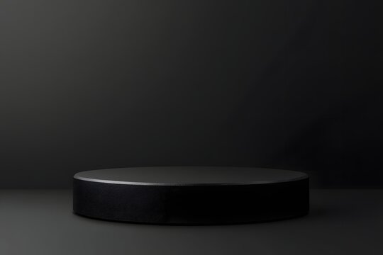 "Pure black podium on matching background creates infinite shadowless stage - high-res minimalist mockup for premium product displays."

