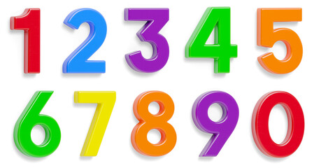 Colorful Flat Magnetic Plastic Numbers Set 1 - 0 With Drop Shadow on a Transparent Background. Transparent PNG.