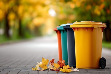trash can with autumn leaves