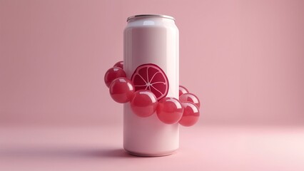 A can of soda with a slice of grapefruit on it.