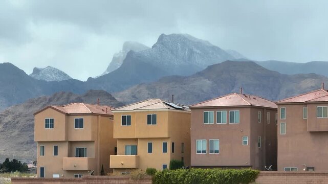 Aerial Pedestal View of Las Vegas Suburbs and Mt Charleston