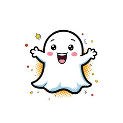 Fototapeta premium Playful cute ghost character smiling and glowing on white background, vibrant pop art concept.